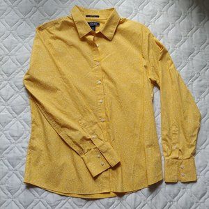 Lands End Yellow Floral Print Button Front Top 14